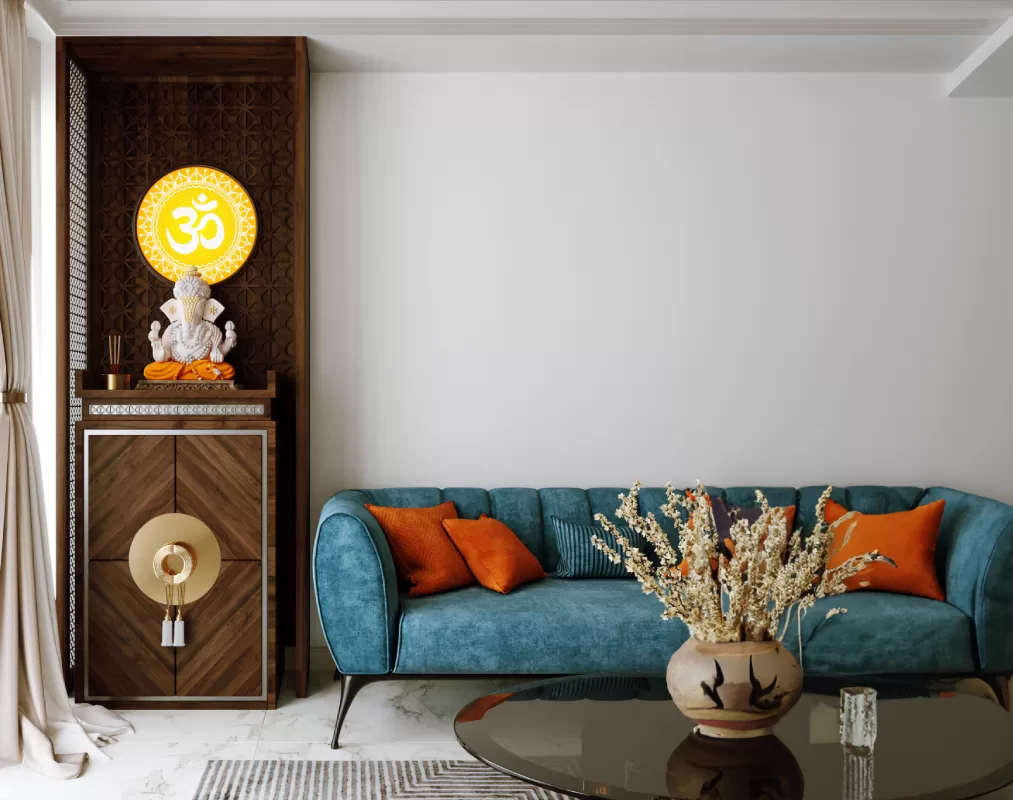 Living Corner pooja unit design for home