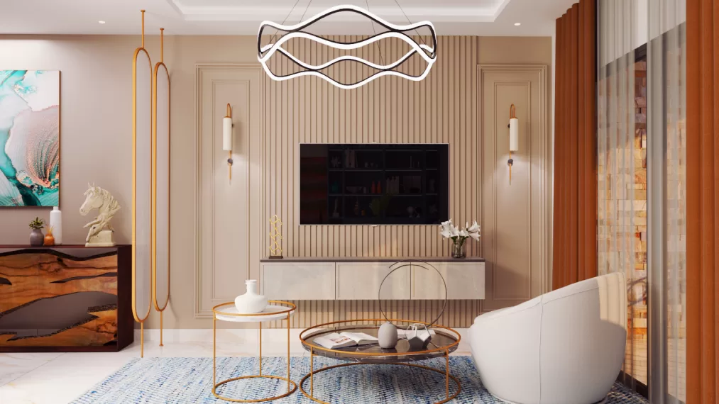 Elegant wall-mounted TV unit with vertical panel moulding