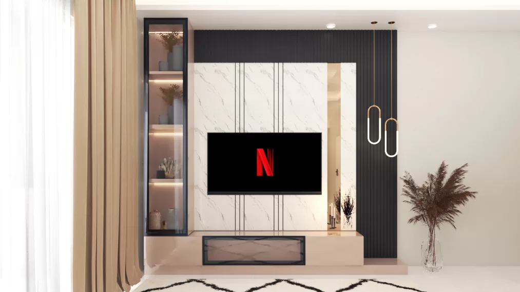 black and white tv unit design for modern hall interiors