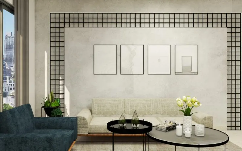 Classic living room wall design with CNC panels in Chennai