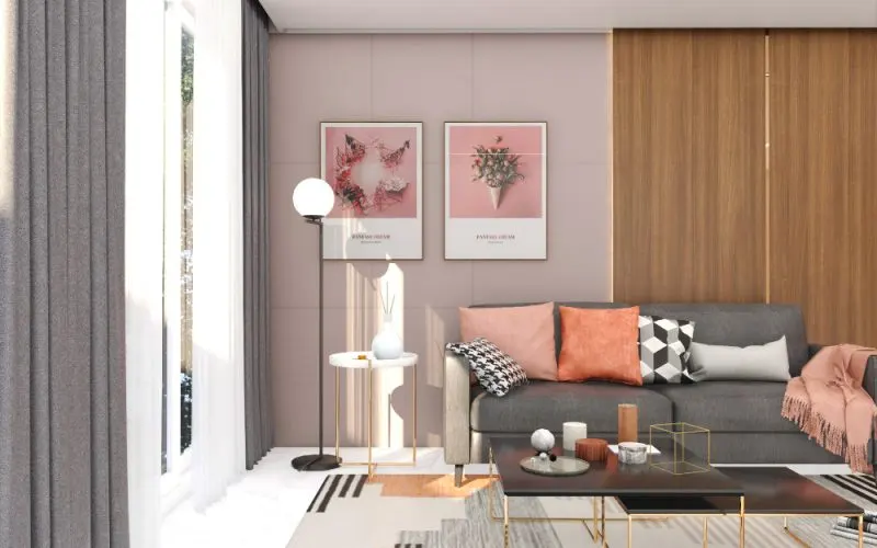 Contemporary living room interior design with minimalist sofa and wall