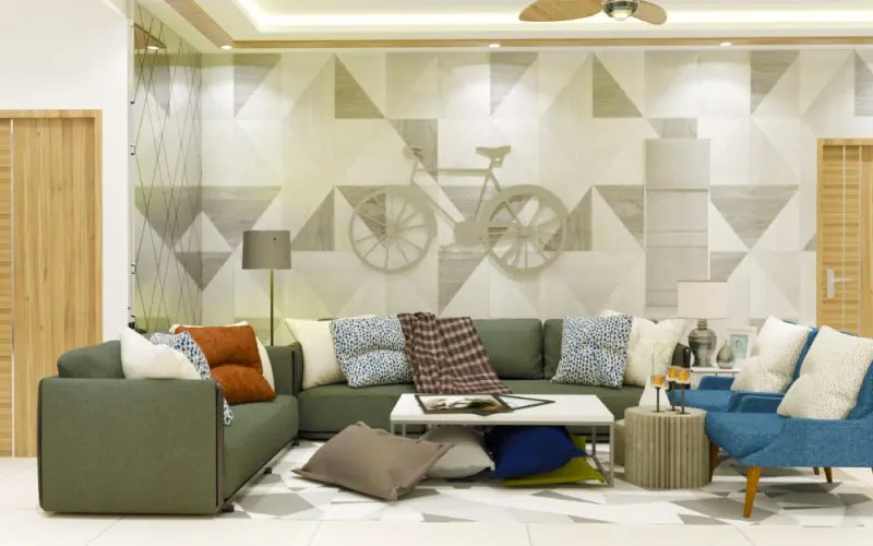 Geometric Wallpapers living room interior design with sofa Back wall