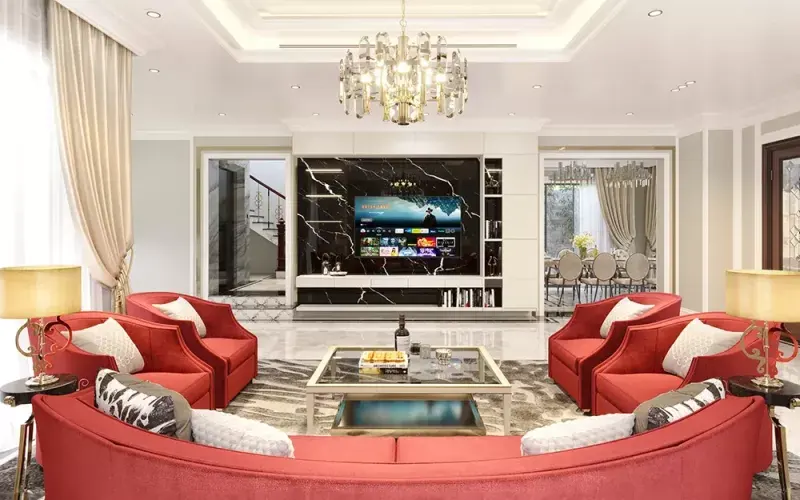 Luxurious Glorry TV Unit with a pop up color sofa for living Room