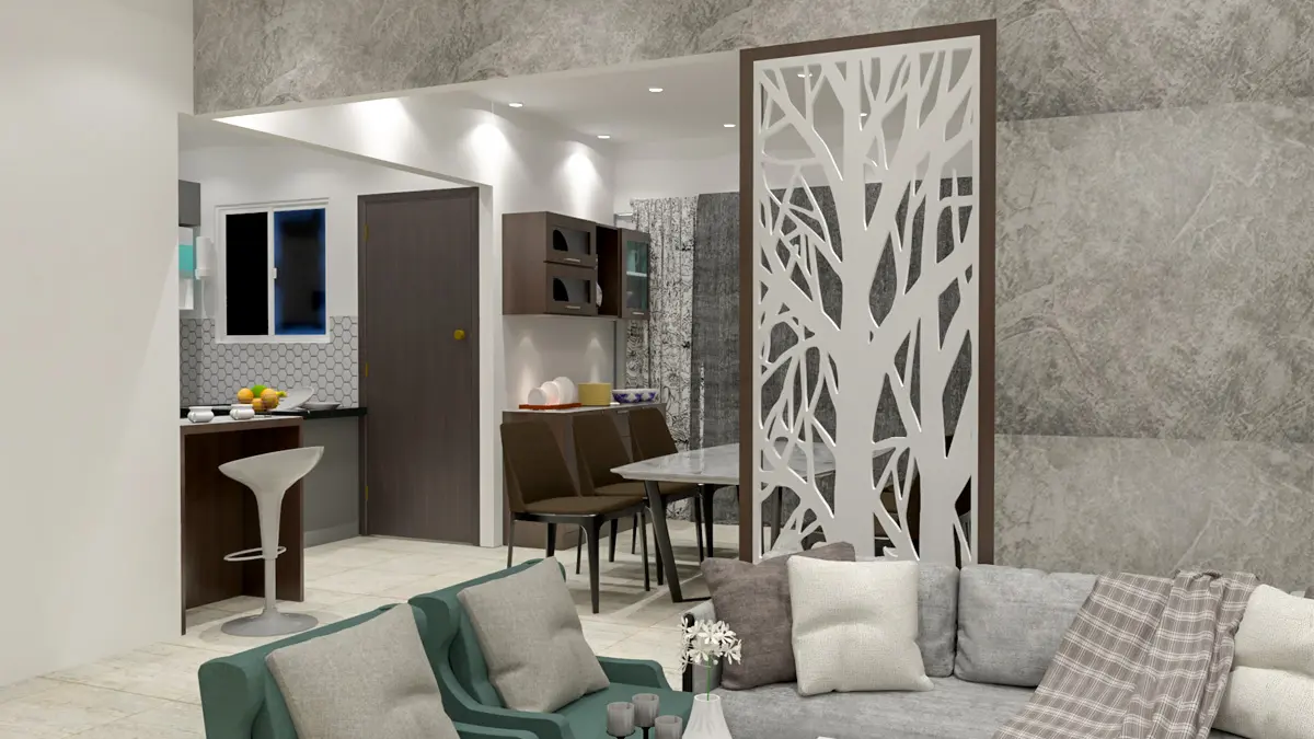 Open dining space with partial partition dining hall design