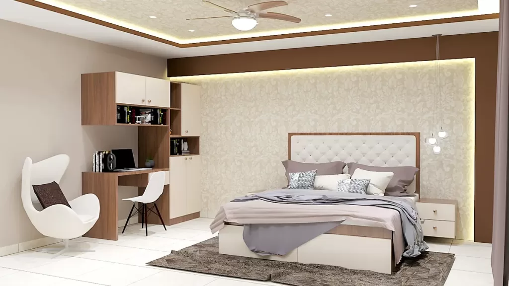 Wooden Study Table Design in a small home study room