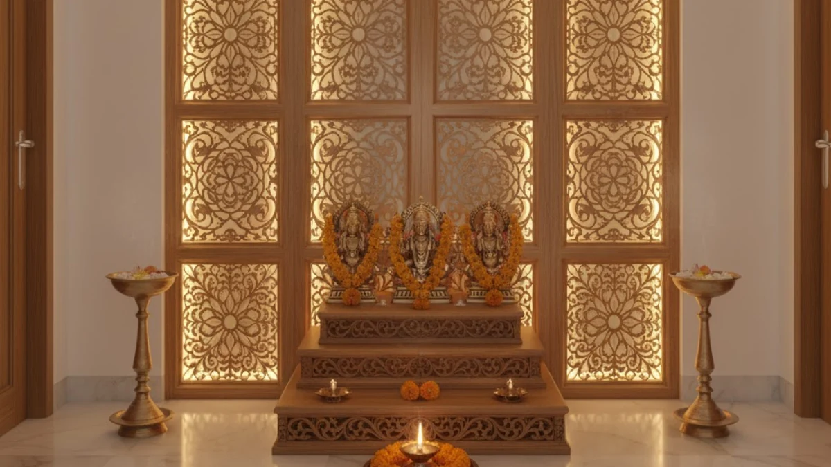 Backlit Jali design for pooja room