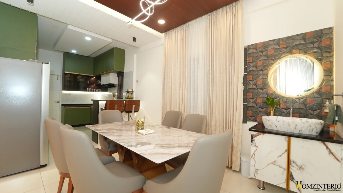 Dining with washbasin -3 bhk interior design at ambar shine at 15.7Lakhs