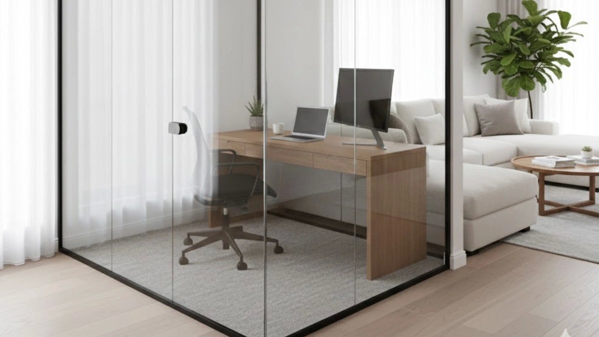 Home Office Nook glass wall design