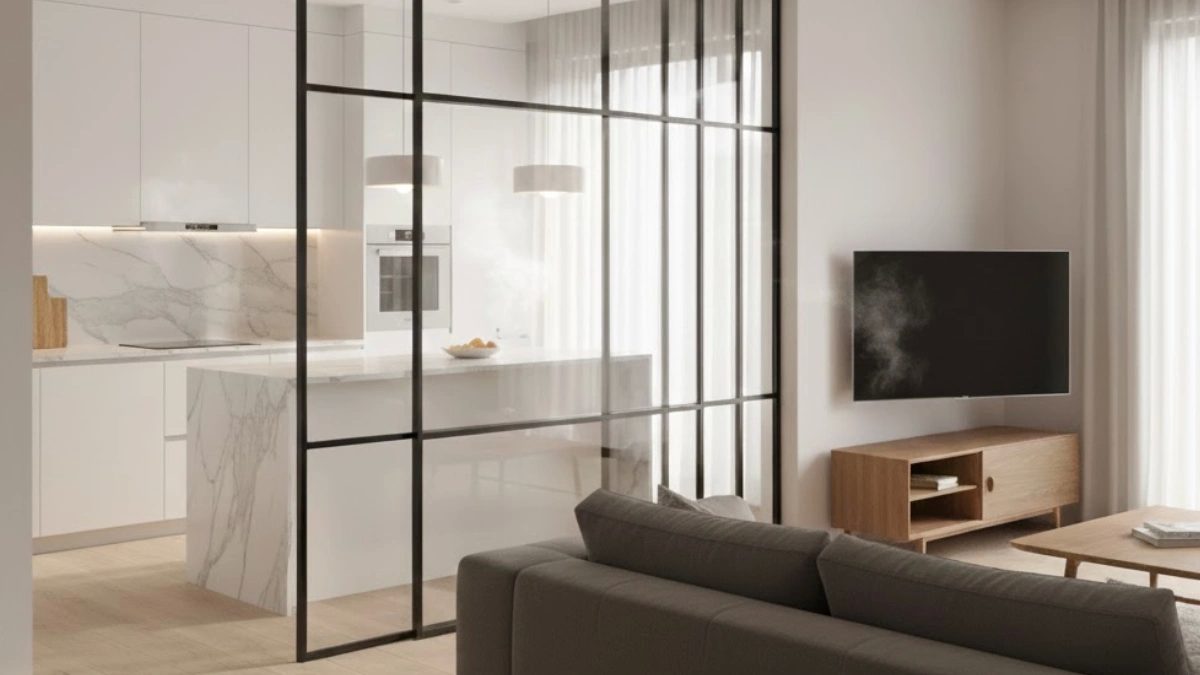 Kitchen-Living glass wall design