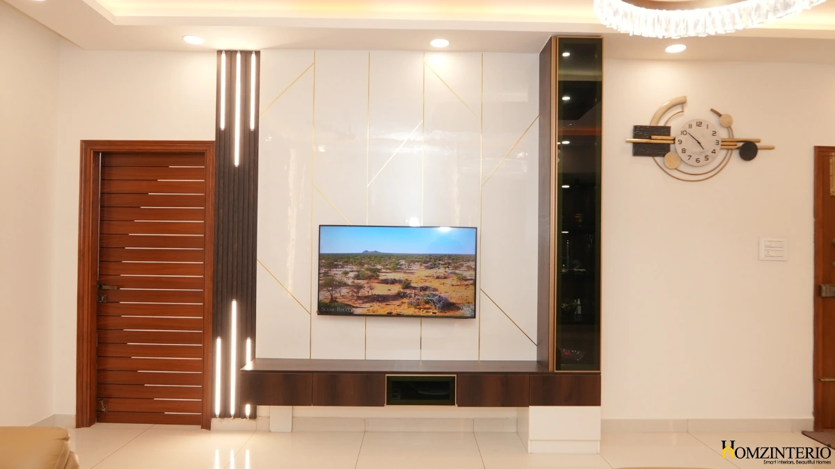 TV UNIT DESIGN-3 bhk interior design at ambar shine at 15.7Lakhs