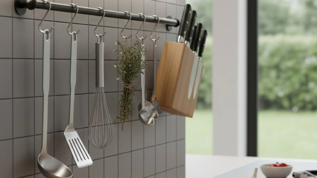 Wall-Mounted S-Hook Rail-Kitchen Rack design