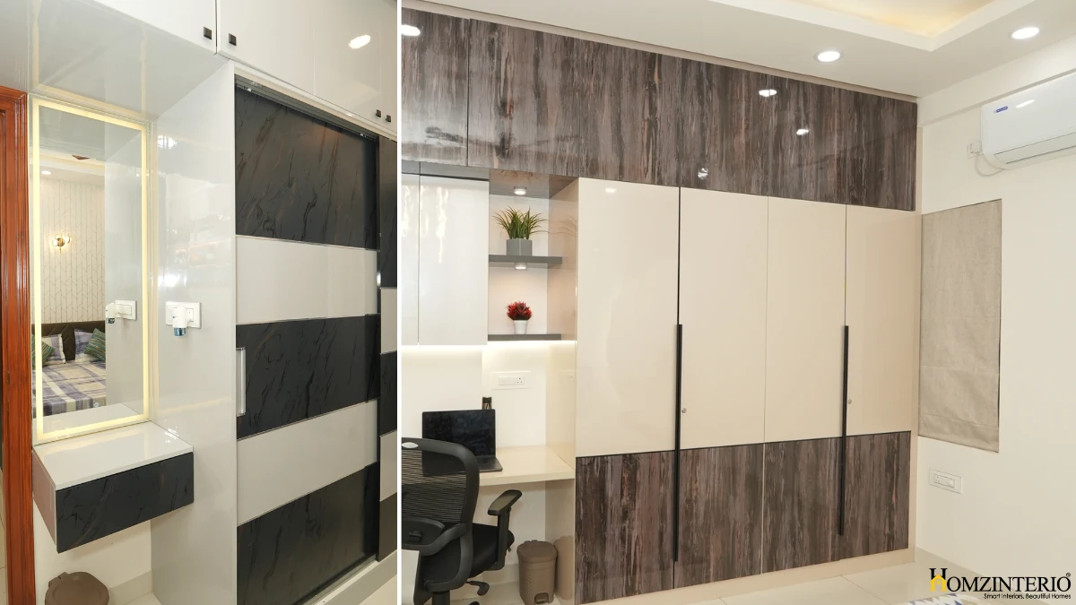 Wardrobe Design-3 bhk interior design at ambar shine at 15.7Lakhs