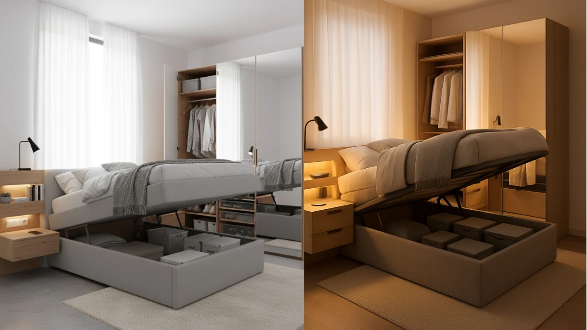 modern interior design for Small Bedrooms with Storage Beds and Compact Wardrobes