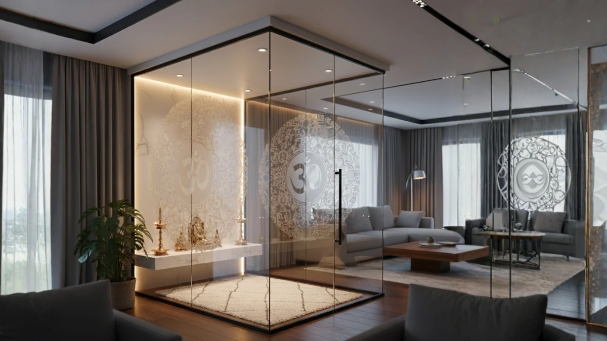Glass-Enclosed Divine Corners indian style pooja room design