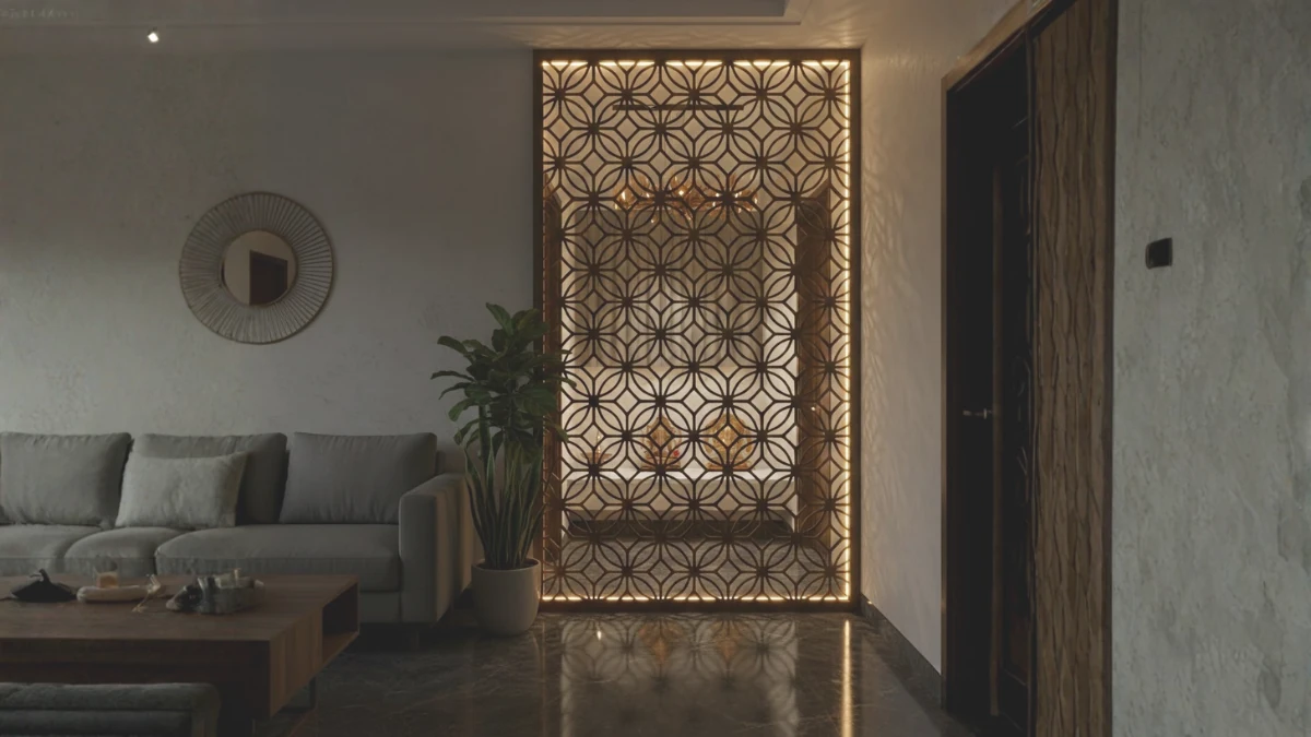 Jali Partition Concept indian style pooja room design