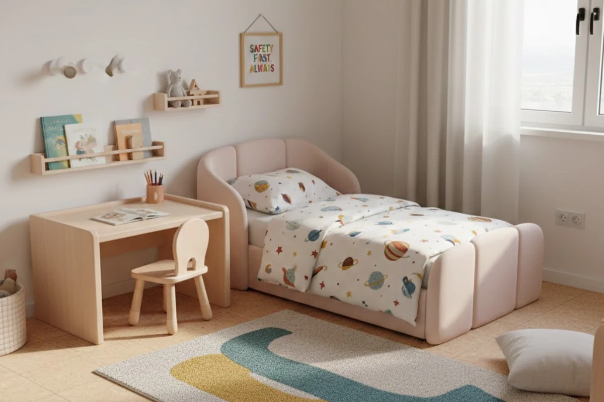 Kids room interior design with fun elements and child-friendly finishes