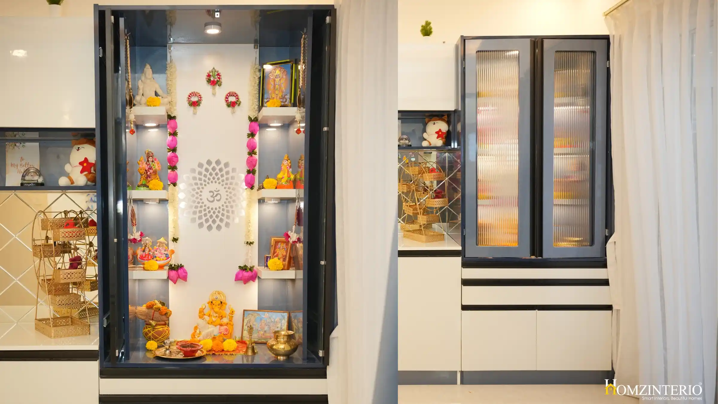 Pooja unit design in a small space -3bhk apartment Interior design