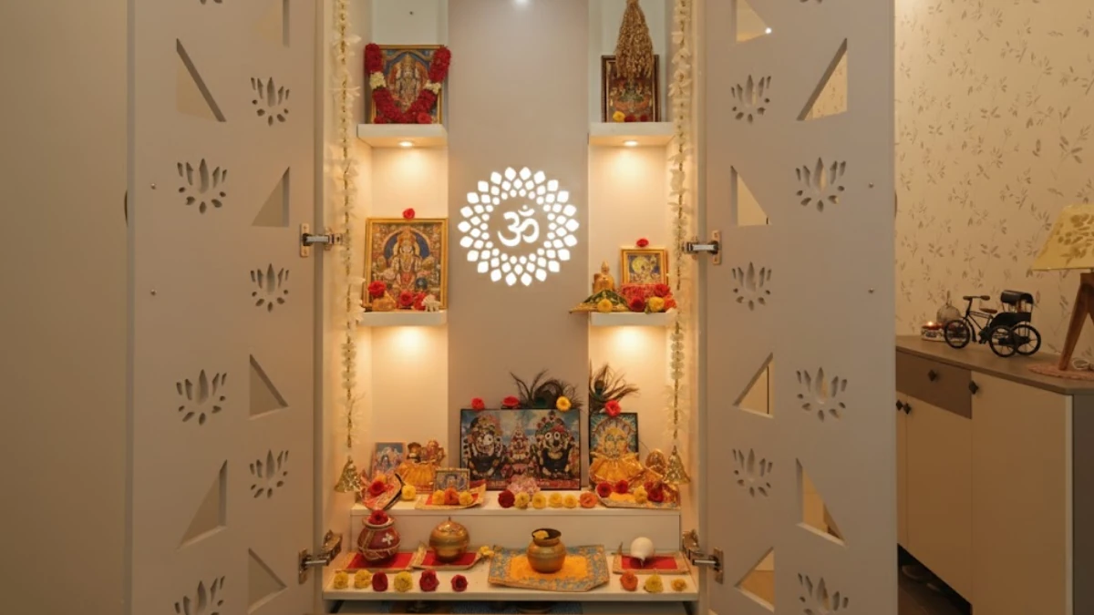 Wall-Mounted indian style pooja room design