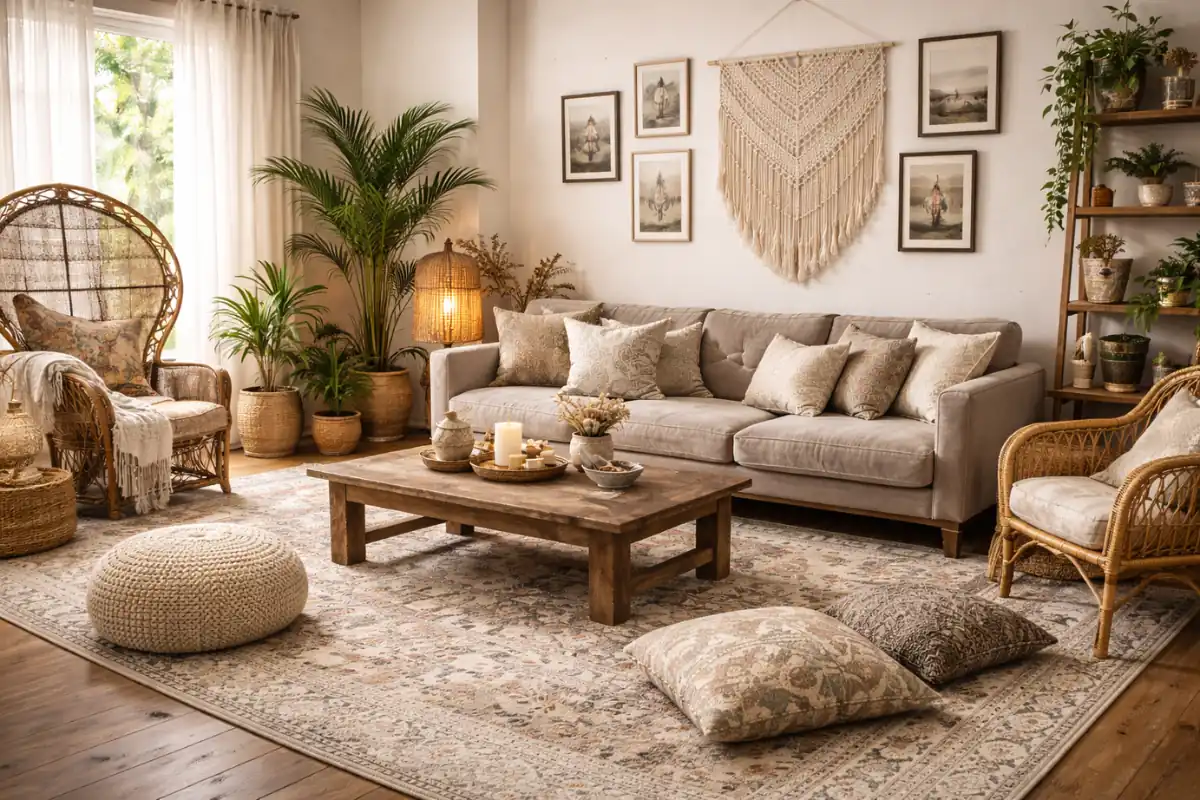 Bohemian style interior design for Living Room