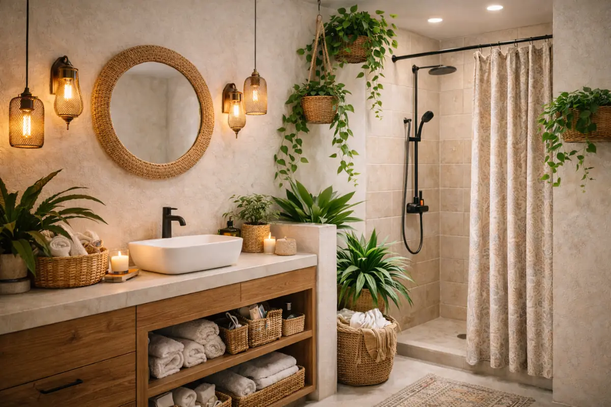 Bohemian style interior design for bathroom