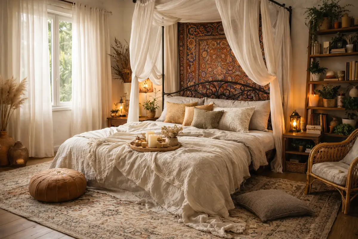 Bohemian style interior design for bedroom (1)