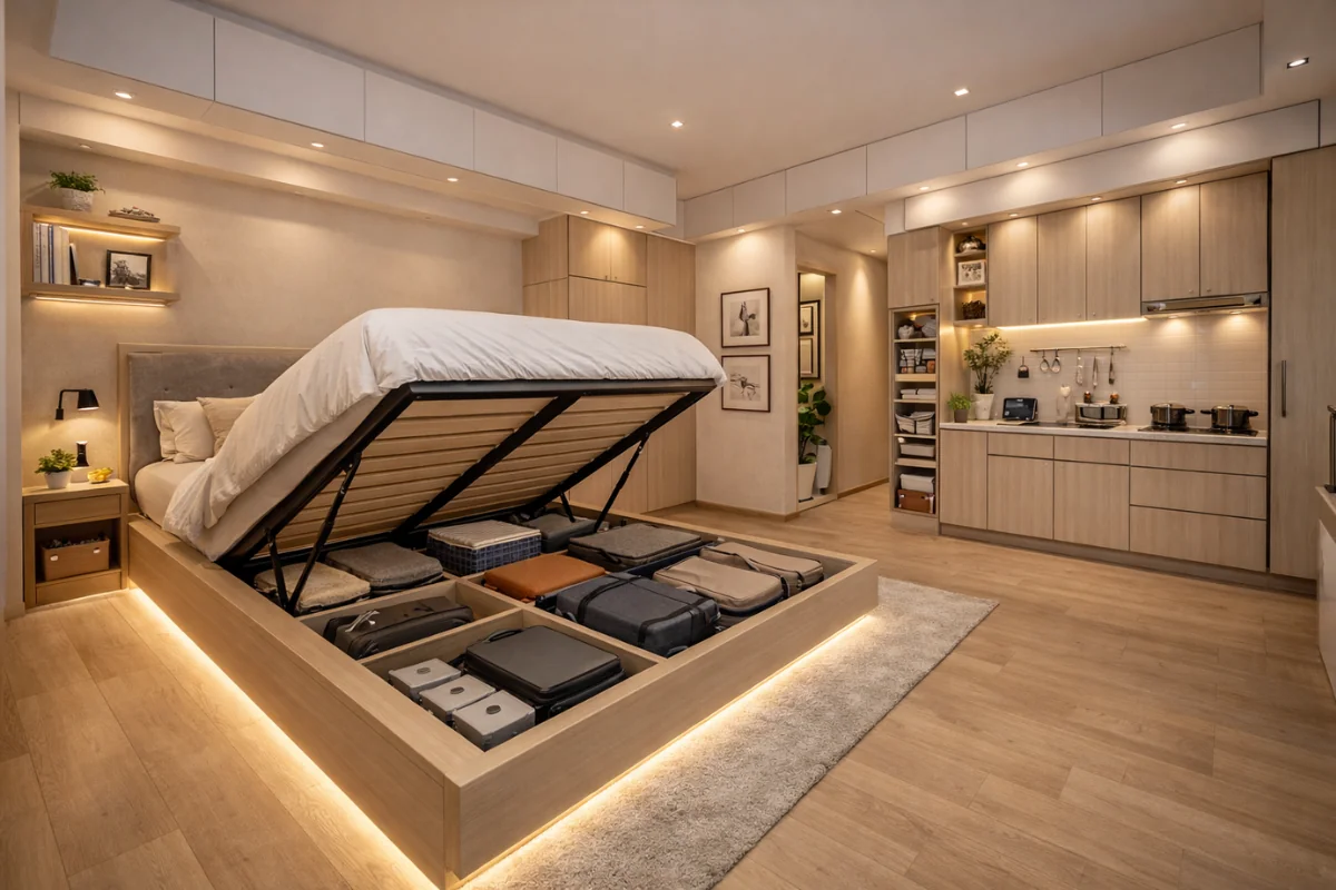 Kinetic & Vertical Optimization- smart storage solution for 1 bhk