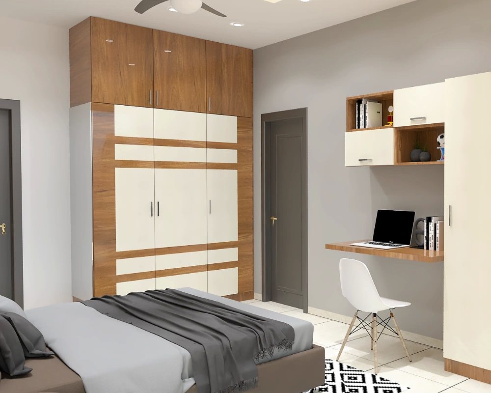Minimalist bedroom wardrobe with study desk