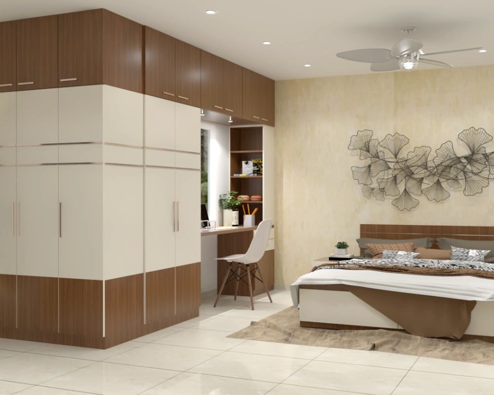 Modern bedroom wardrobe study unit design