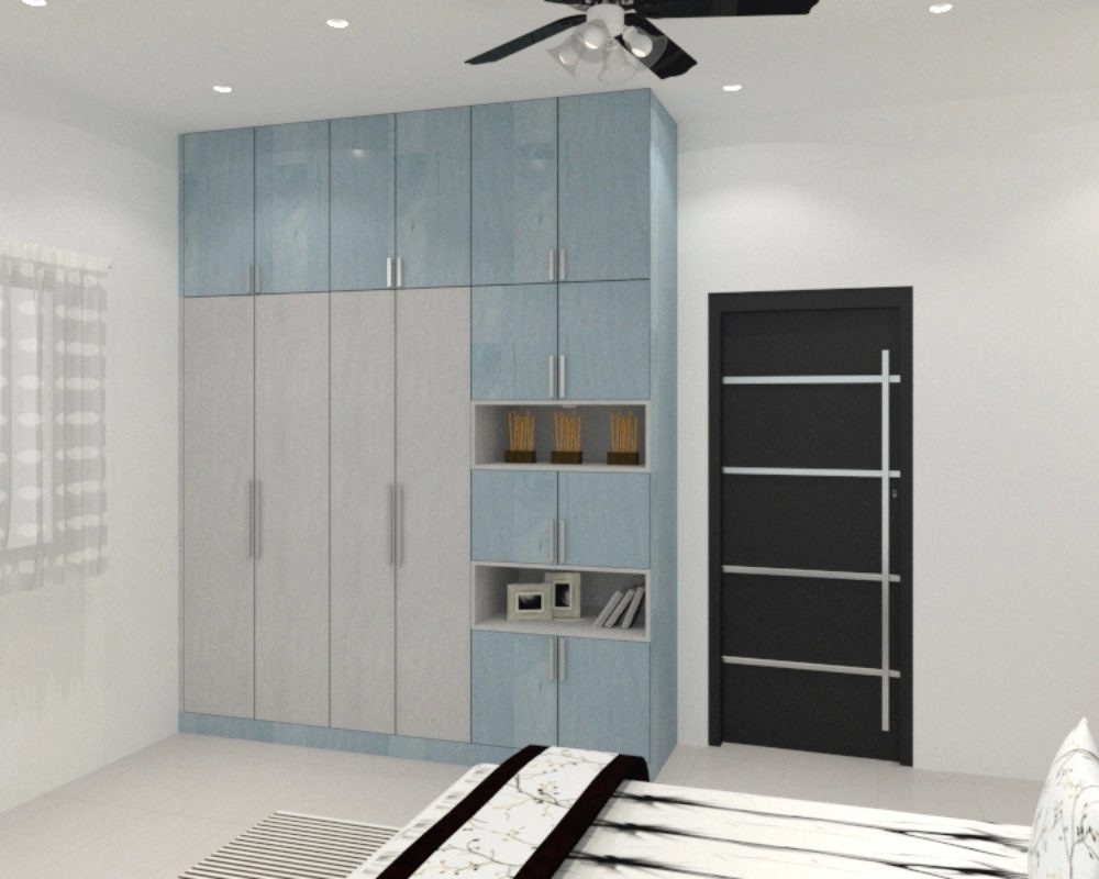 Space saving wardrobe with open storage units