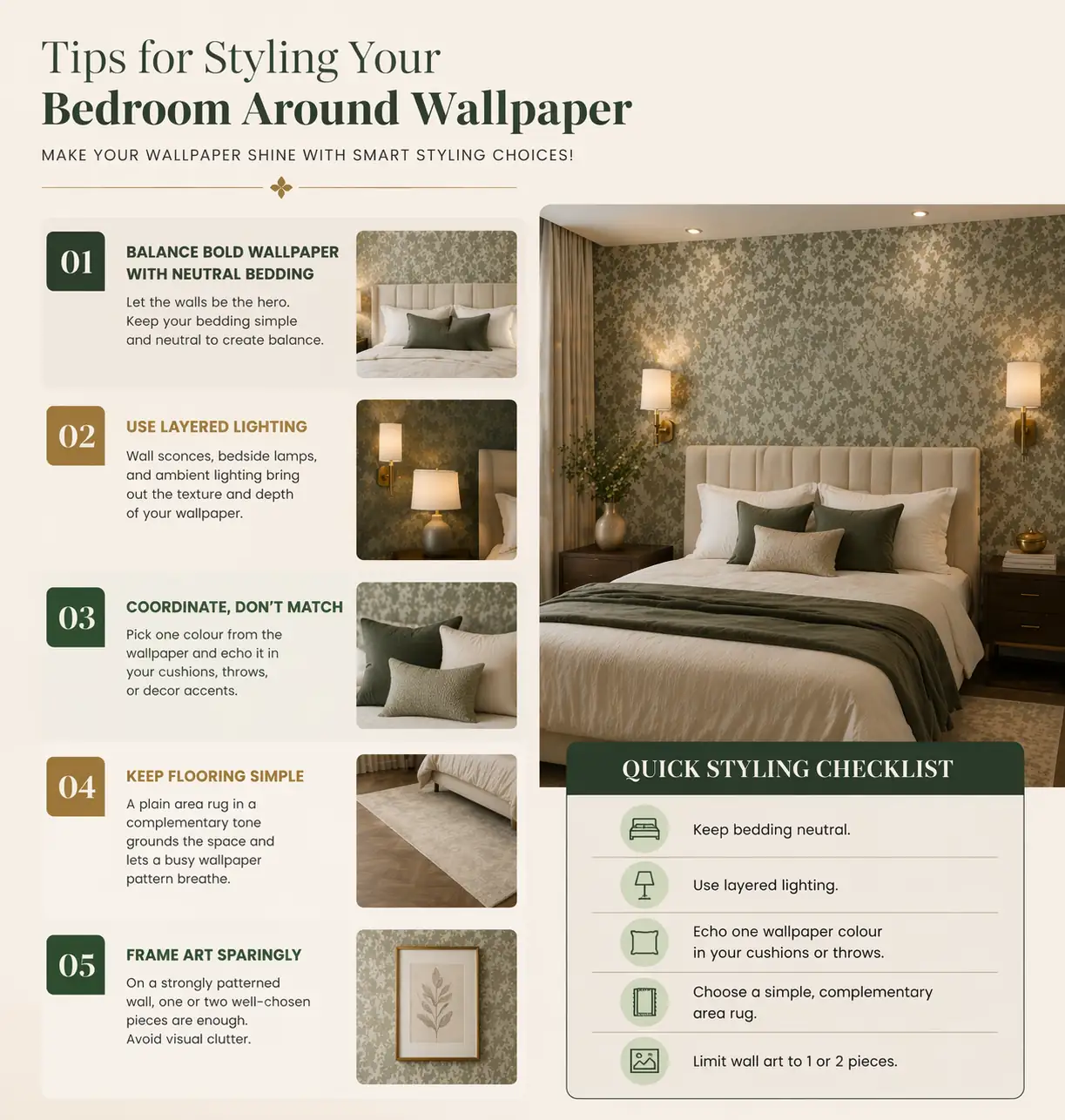 Classy beroom wallpaper design Infographic