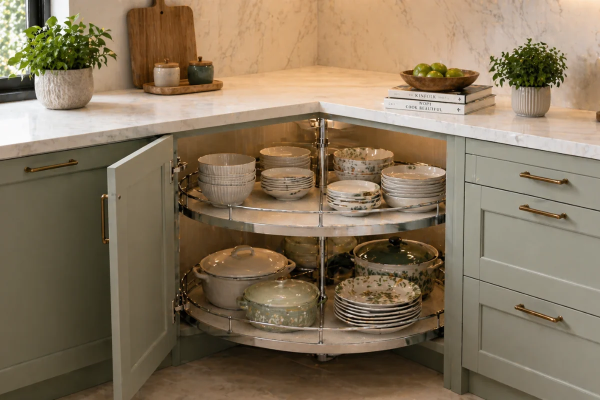 Corner Crockery Unit with Rotating Shelves