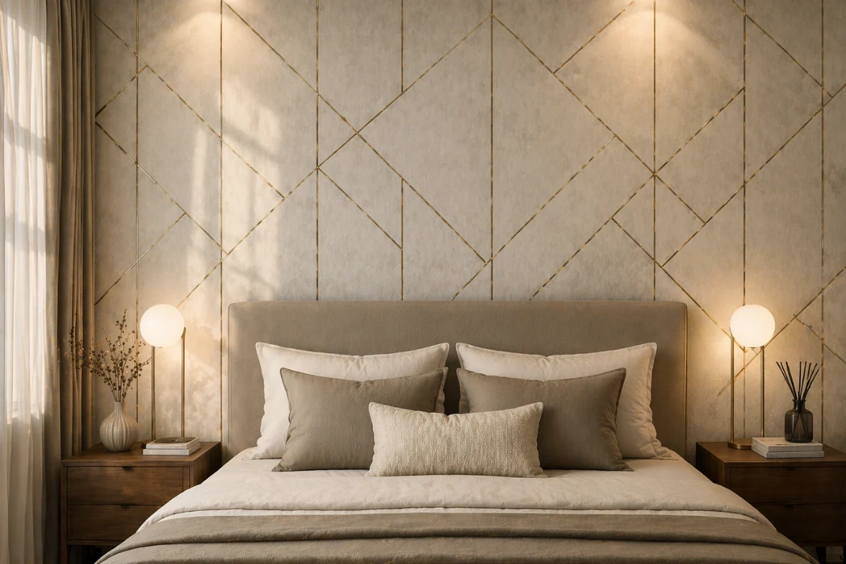 Geomatrical wallpaper design for bedroom