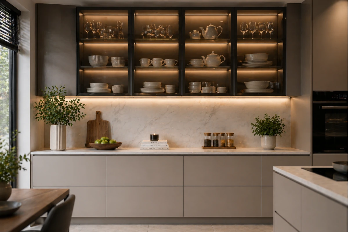 Handleless Slab-Door Crockery Unit