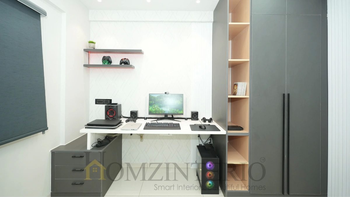 Home Office interior design in a 3BHK Apartment at DSR Highland Greenz, Bangalore