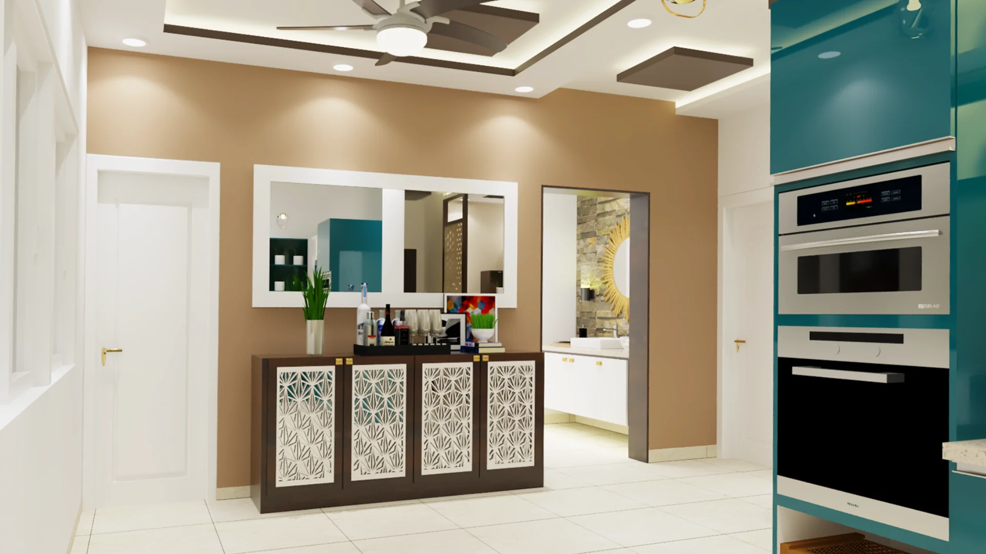 Latest crockery unit designs with wall-mounted cabinets