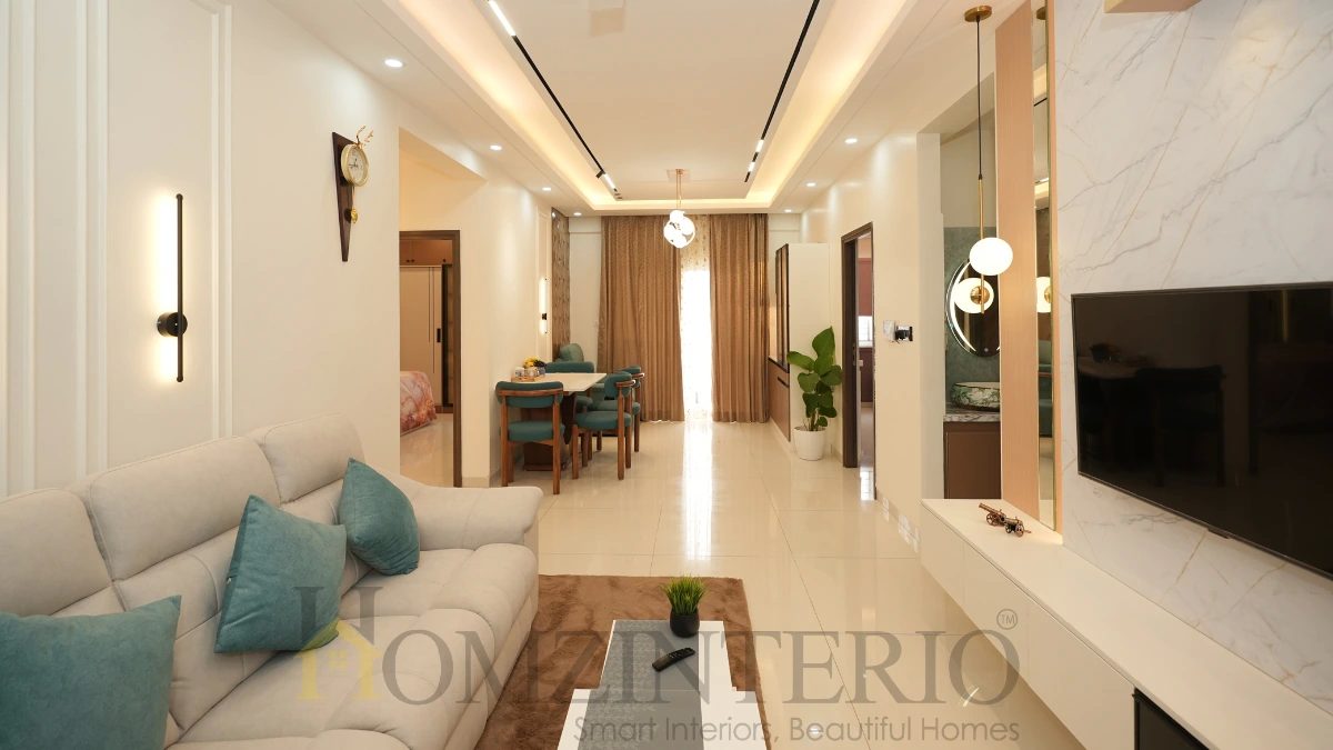 Living room Design for a 3BHK Apartment at DSR Highland Greenz, Bangalore