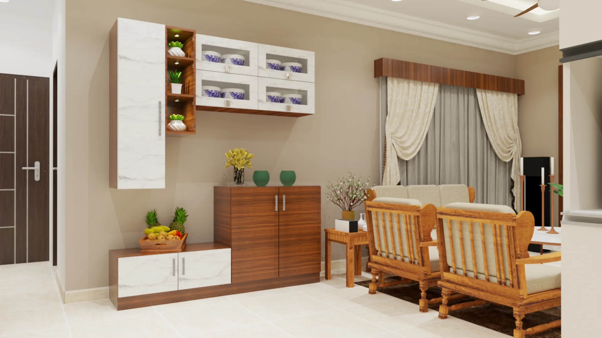 Modern crockery cupboard design for compact home