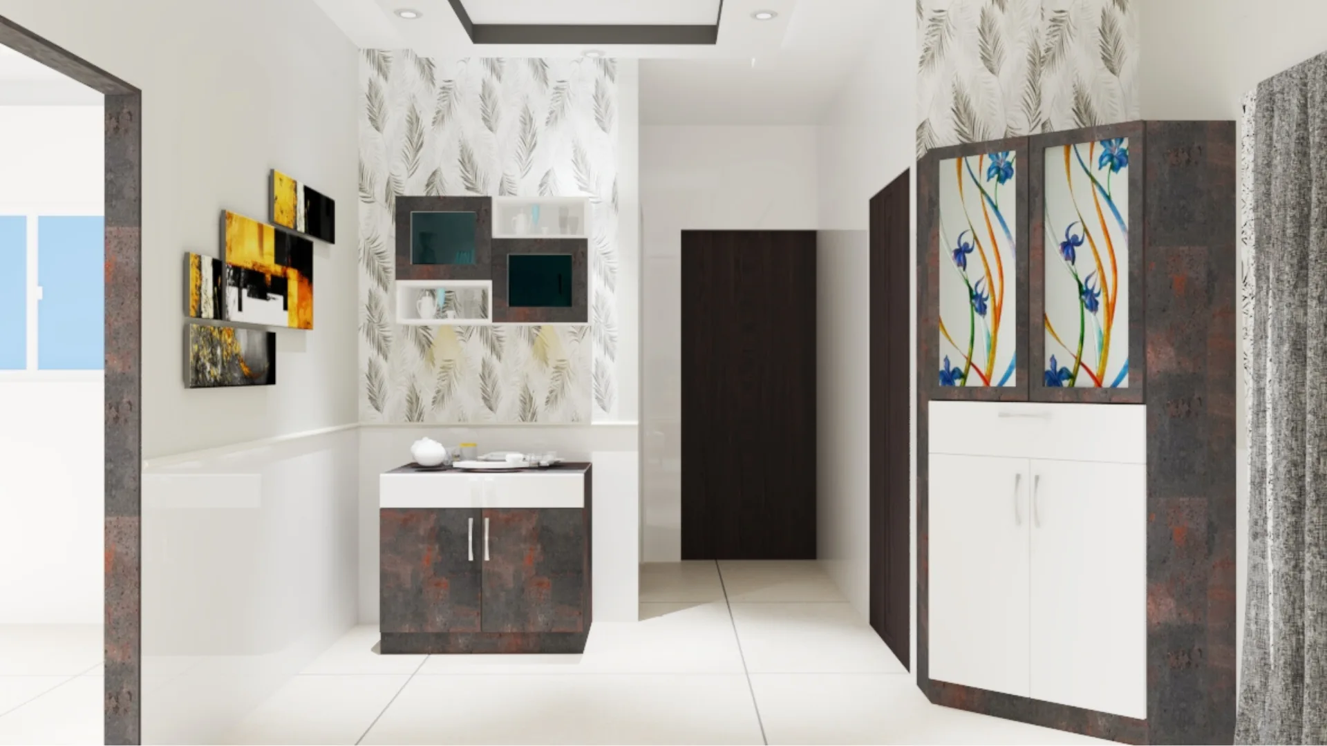 Modern crockery unit design with dual-tone finish
