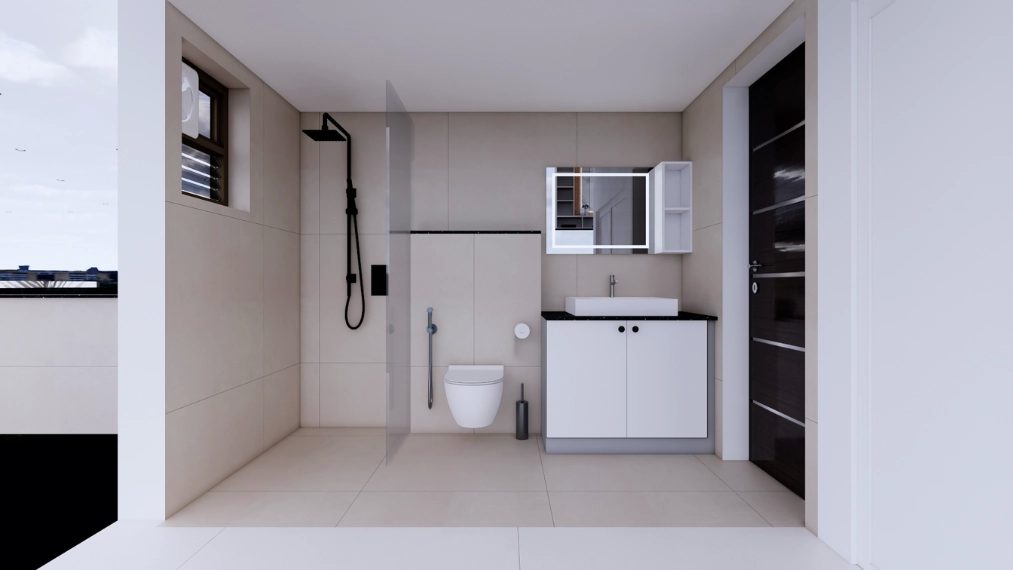 Modern glass partition design for bathroom shower area