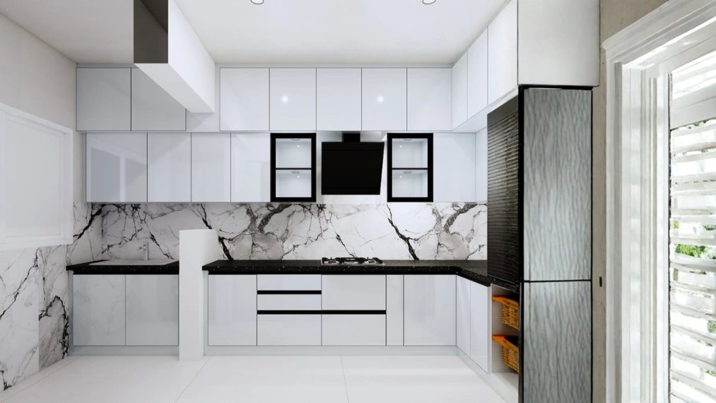 Modern partition design with half wall divider in contemporary kitchen