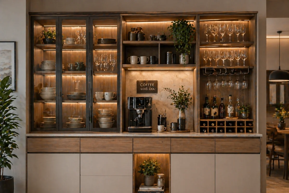 Multi-Zone Crockery Unit with a Dedicated Coffee or Bar Corner