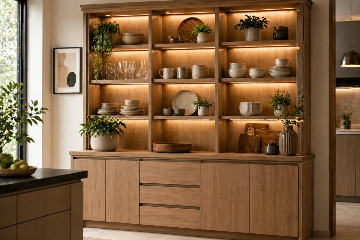 Rustic Wooden Crockery Cabinet with Hutch