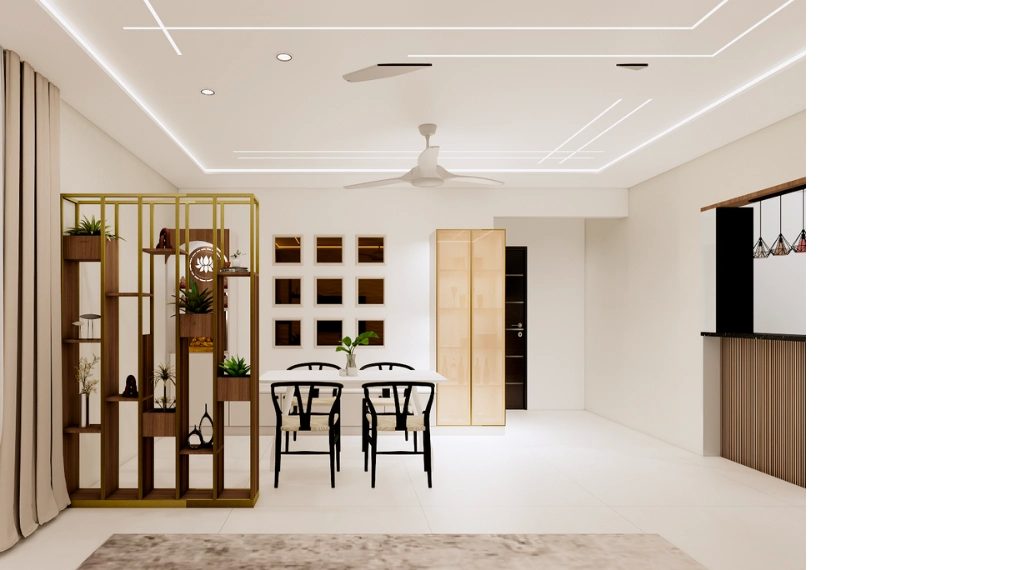 Stylish partition design with decorative shelving divider chennai