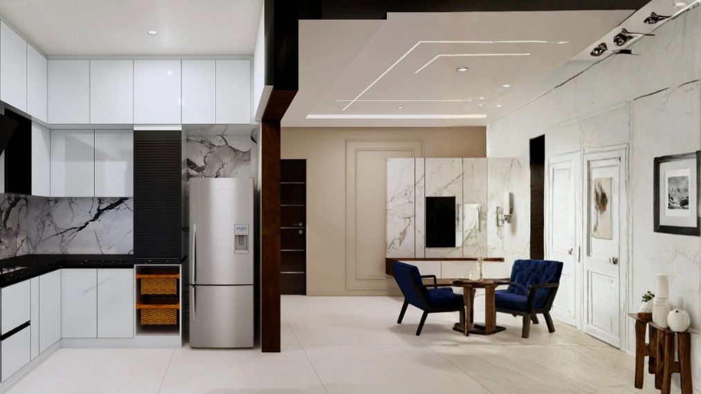 Unique partition design for open kitchen layout mumbai