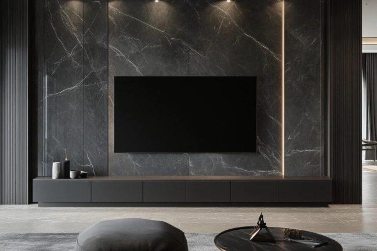 Black Matte Luxury Look tv unit design for living room