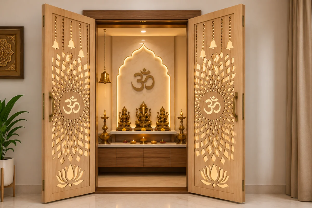 CNC Cut Pooja Room Door Design