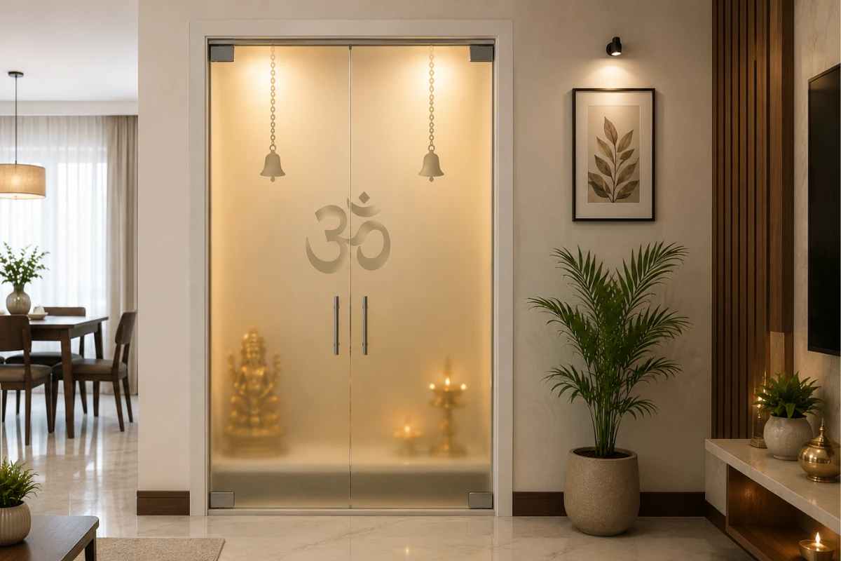 Frosted Glass pooja room door design
