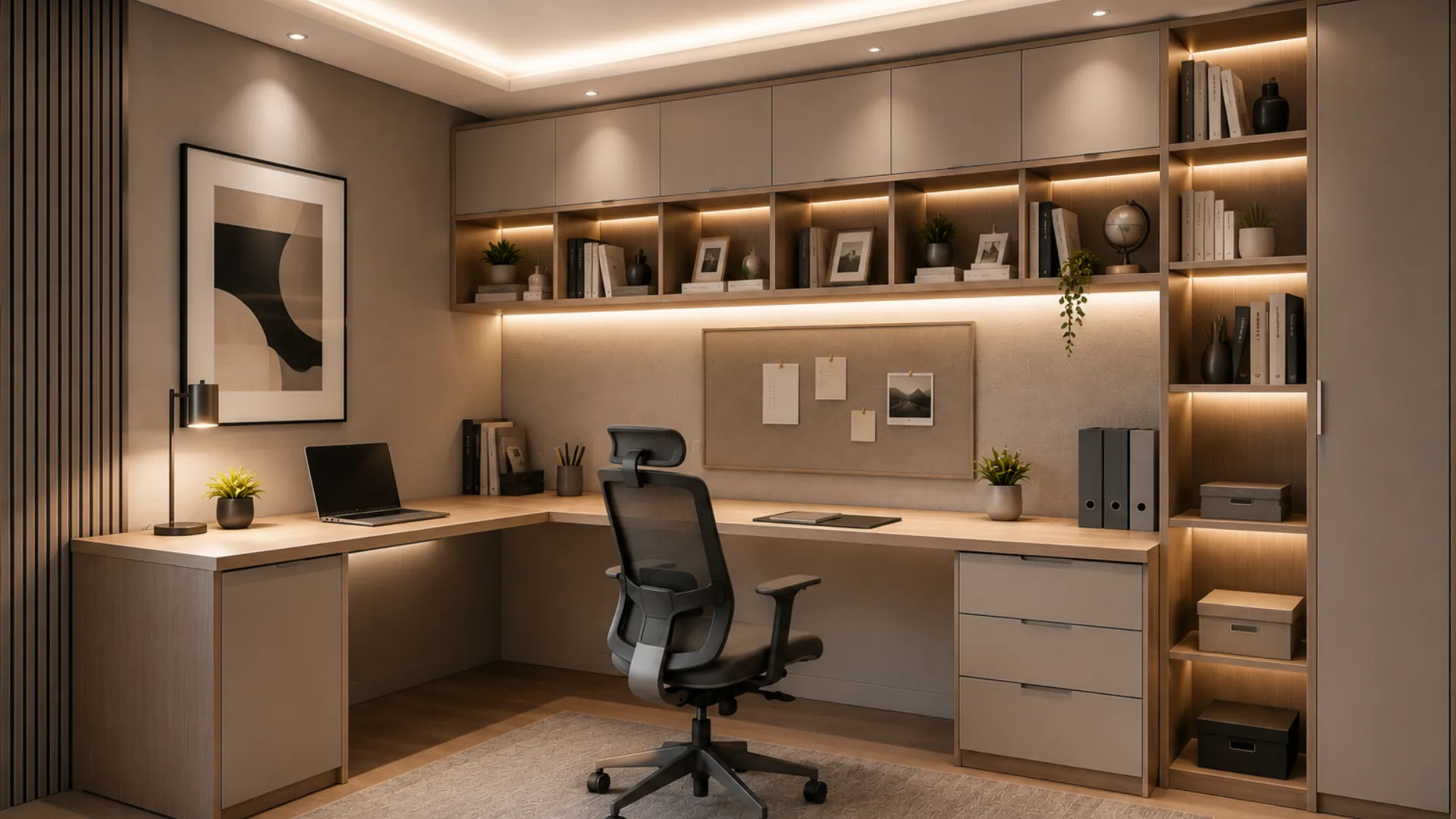 L-shaped study table design with smart storage solutions