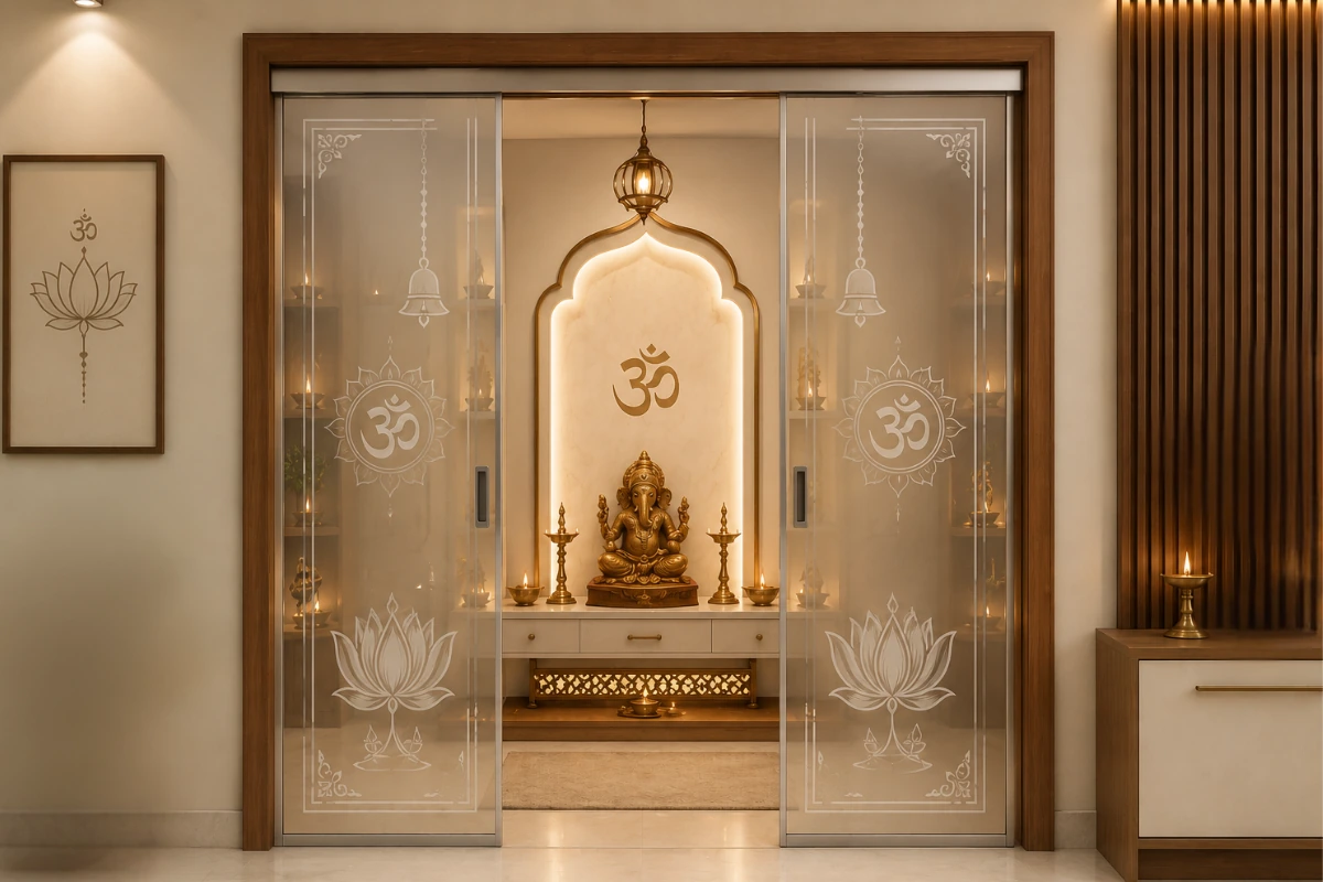 Sliding glass pooja room door design