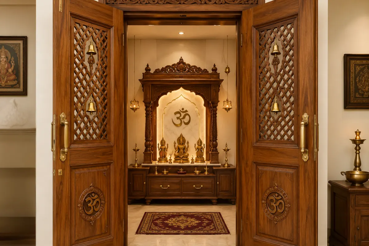 Teak Wood Pooja Room Door design